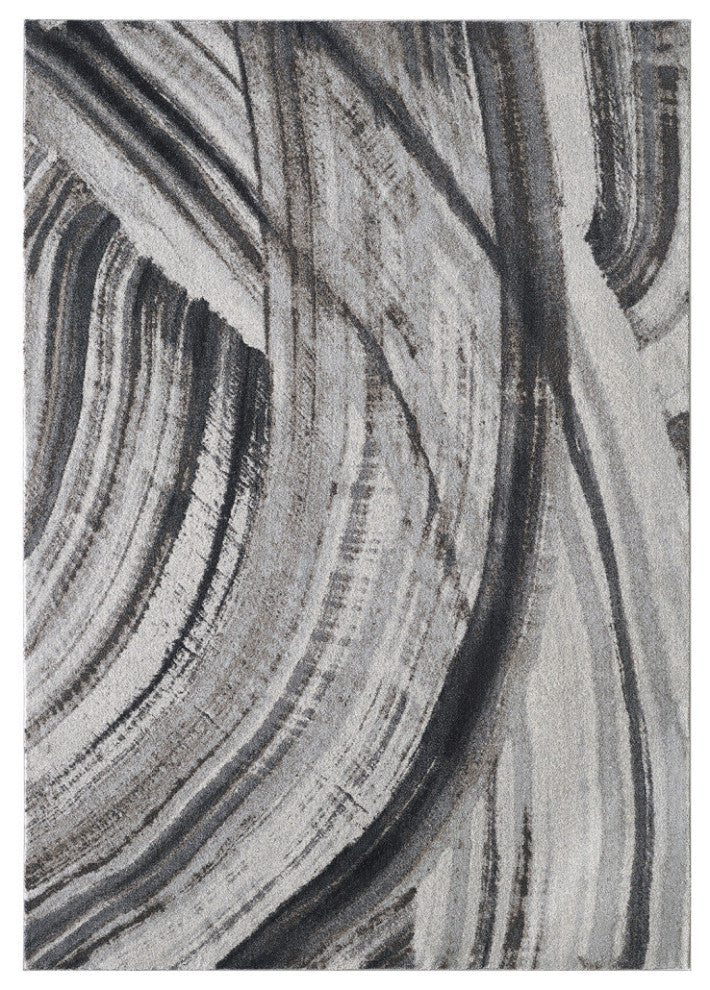 8"x11" Gray Ivory Abstract Strokes Modern Area Rug