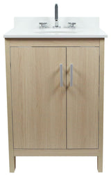 Single Vanity, Neutral Finish Top With White Engineered Stone And Oval Sink, 25"