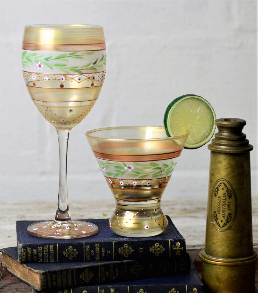 Mosaic Gold Garland Wine Glasses, Set of 2