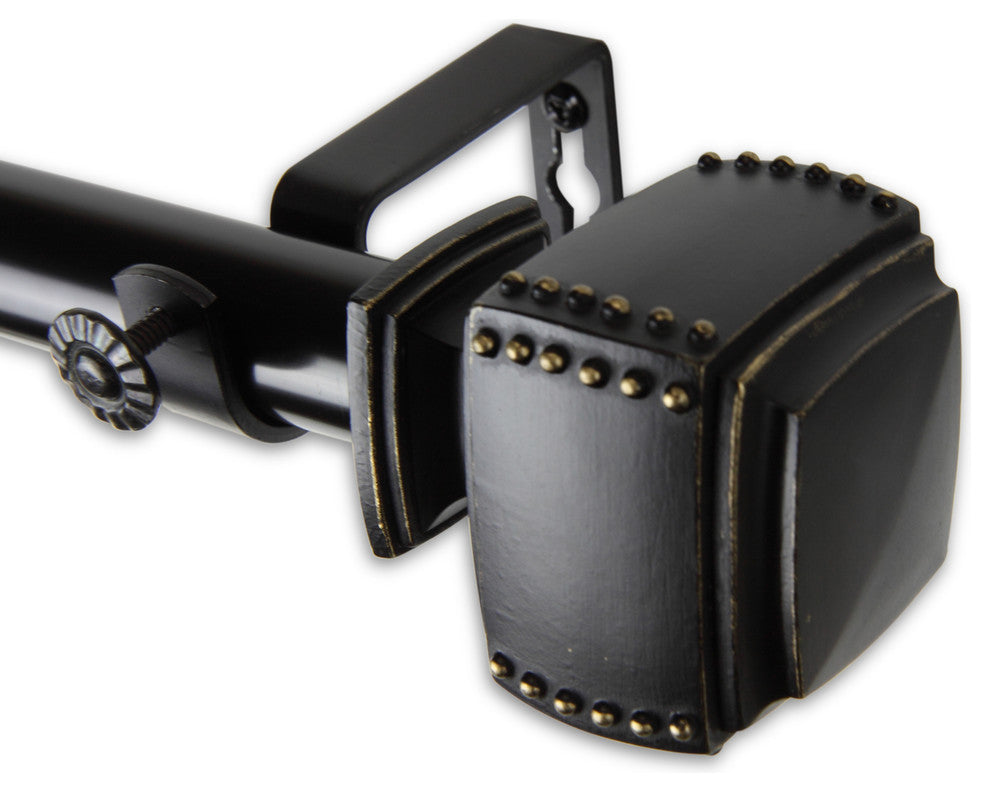 Studded 1" Curtain Rod, Black, Black, 66"-120"