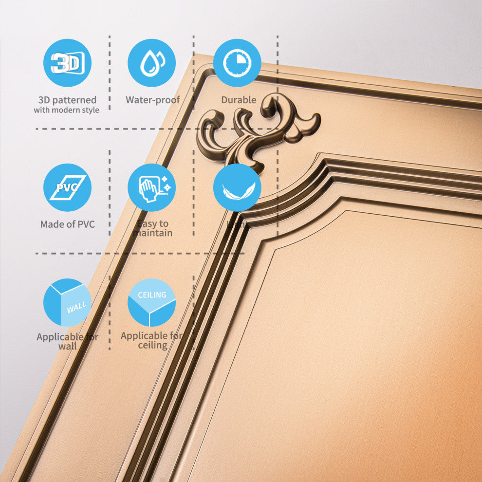 Drop Ceiling Tiles 24x24inch (12-Pack, 48 Sq.ft), Wainscoting Panels Glue Up 2x2, Bronze
