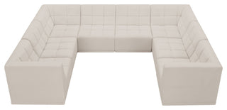 Relax Velvet Upholstered 8-Piece U-Shaped Modular Sectional, Cream