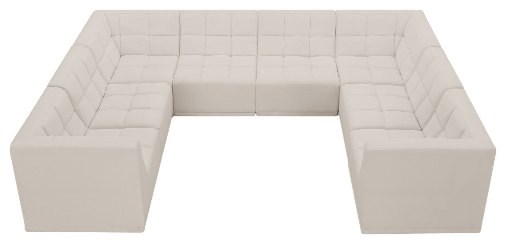 Relax Velvet Upholstered 8-Piece U-Shaped Modular Sectional, Cream