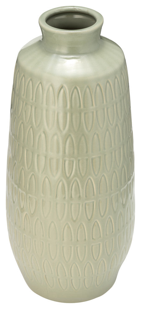 Ceramic 15"H Carved Vase, Cucumber