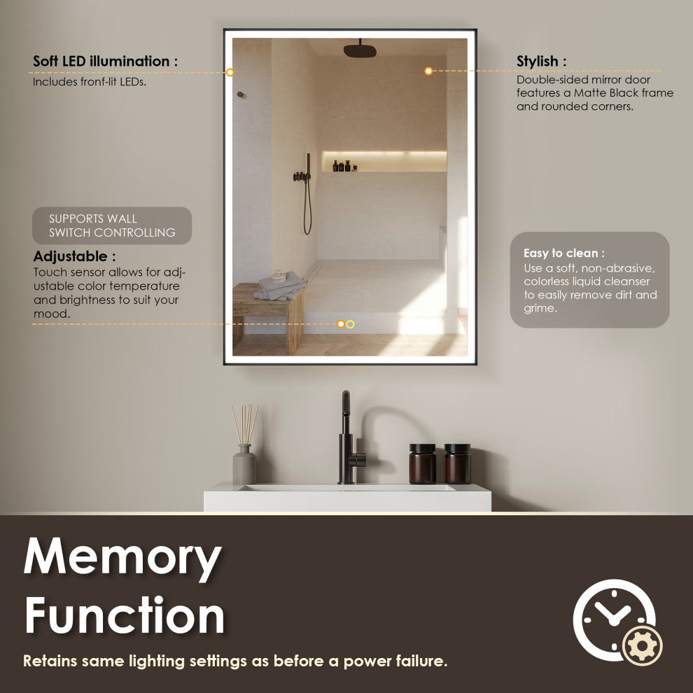 Fenice Surface-Mount/Reccessed LED Lighted Bathroom Medicine Cabinet, 24"