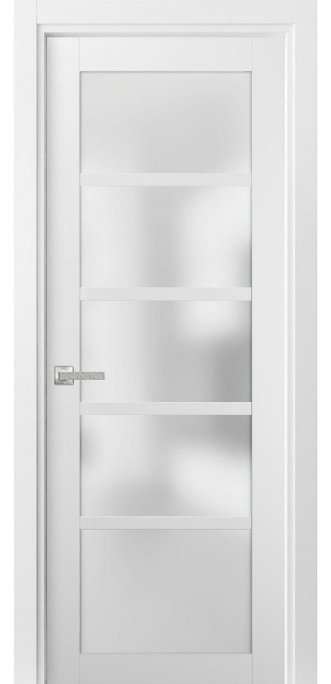 Solid Interior French |Quadro 4002 White Silk with Frosted Glass |-36x96-Frosted