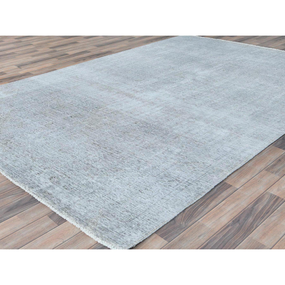 Light Gray, Hand Knotted Vintage Persian Tabriz, Worn Wool Rug, 7'0"x10'2"