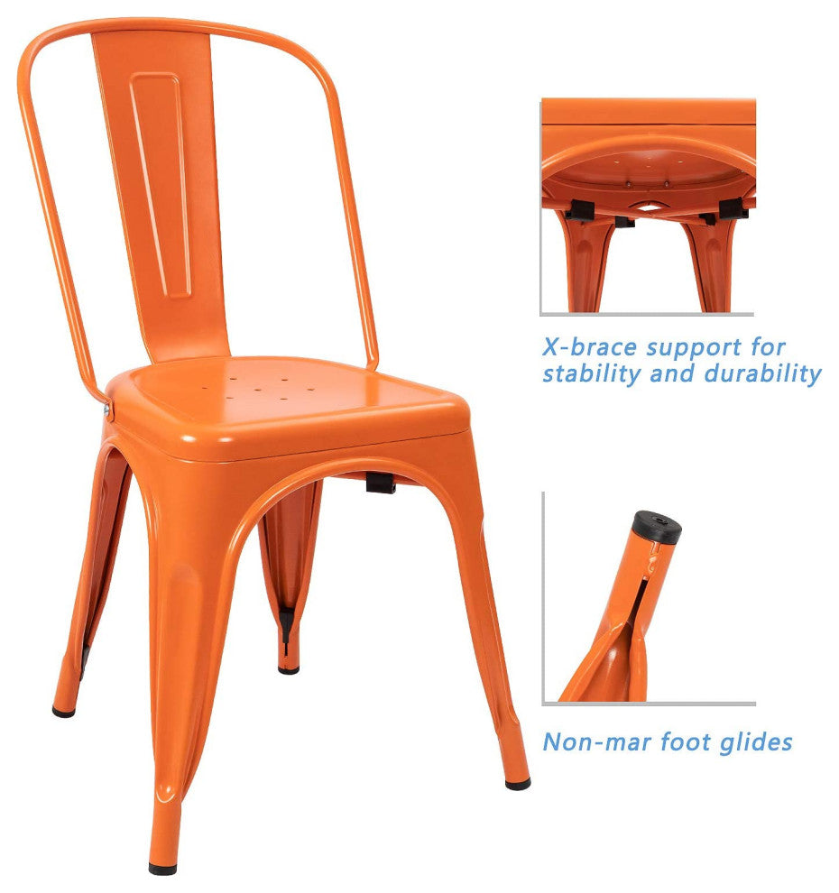 Metal Dining Chair Indoor-Outdoor Use Stackable, Set of 4, Orange