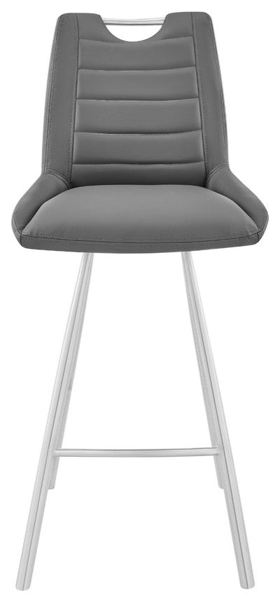 26" Grey Faux Leather and Brushed Stainless Steel Counter Stool