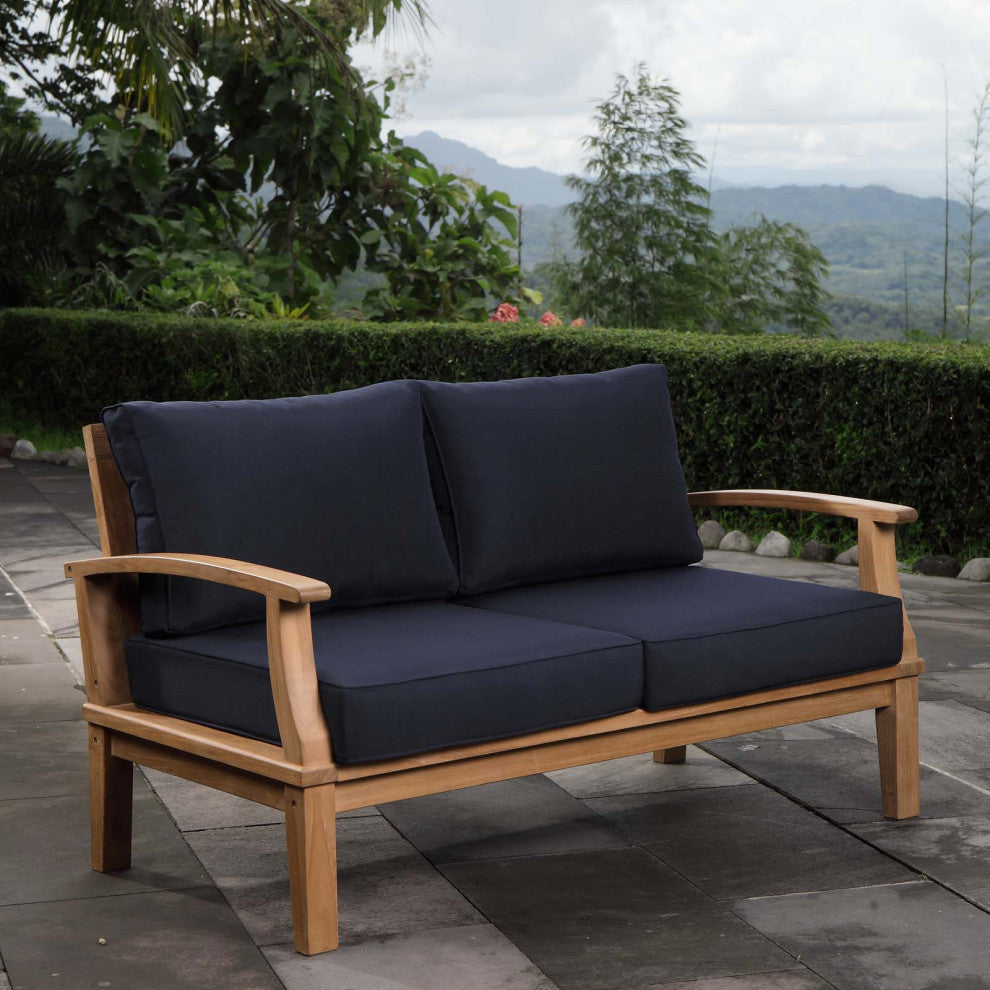 Natural Navy Marina Outdoor Patio Teak Loveseat