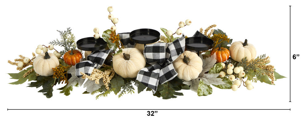Nearly Natural 32ï¿½ White Pumpkin and Berries Artificial Candelabrum