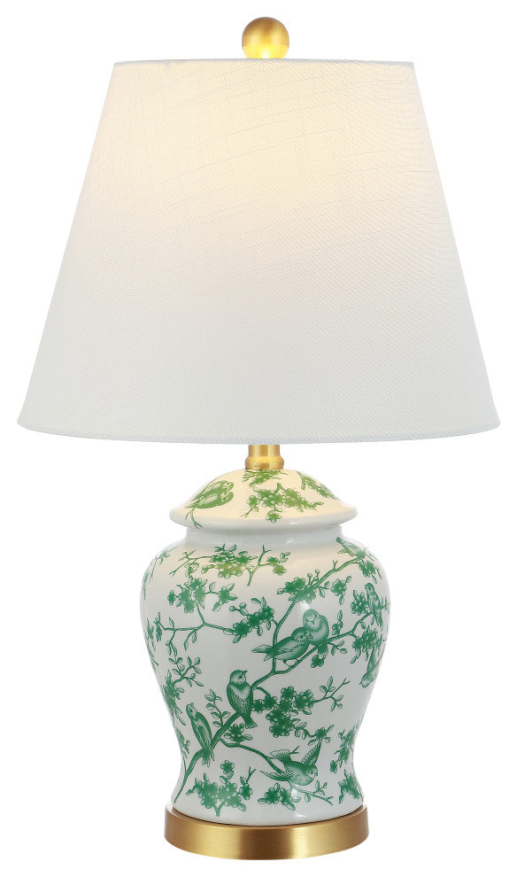 Penelope 22" Chinoiserie Classic LED Table Lamp, Green/White