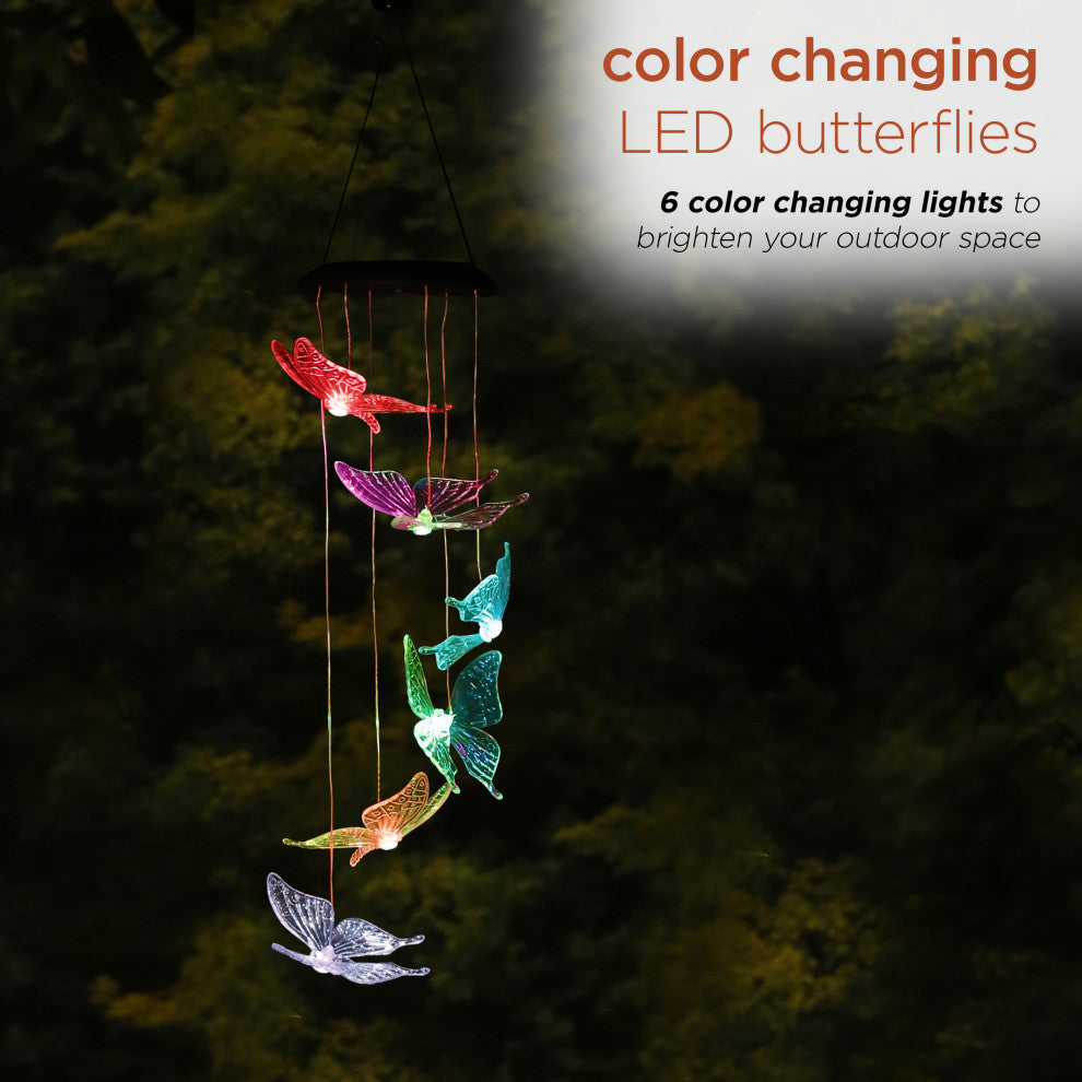 Alpine Solar Butterfly Windchime with LED Light, 26"