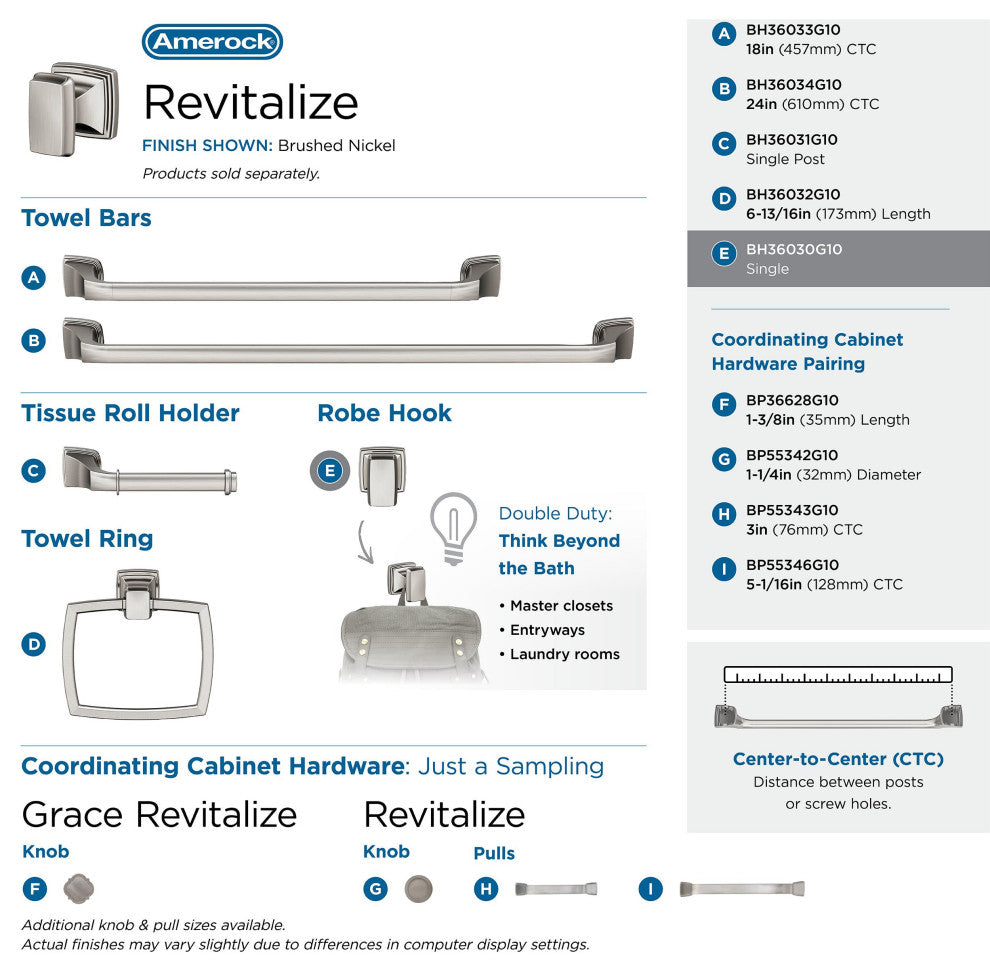 Revitalize Traditional Single Robe Hook, Brushed Nickel