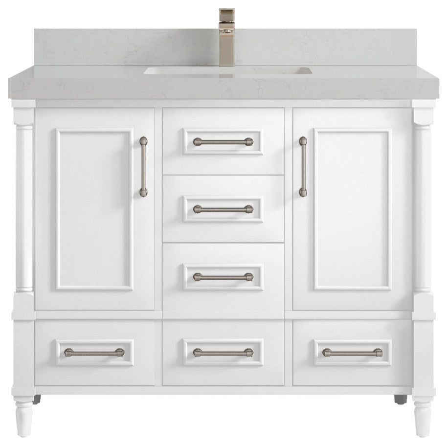 Aberdeen 42 Single Sink Bath Vanity in White 2" Carrara Quartz