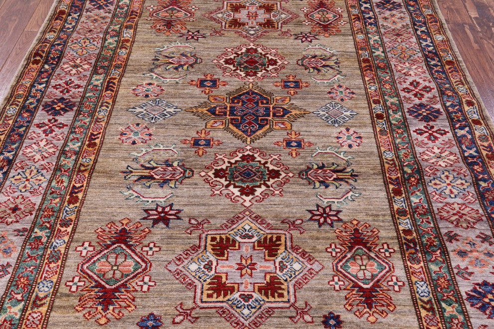 4' 11" X 6' 7" Super Kazak Geometric Hand-Knotted Wool Rug - Q12845