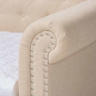 Beige Fabric Upholstered Queen Size Daybed with Trundle