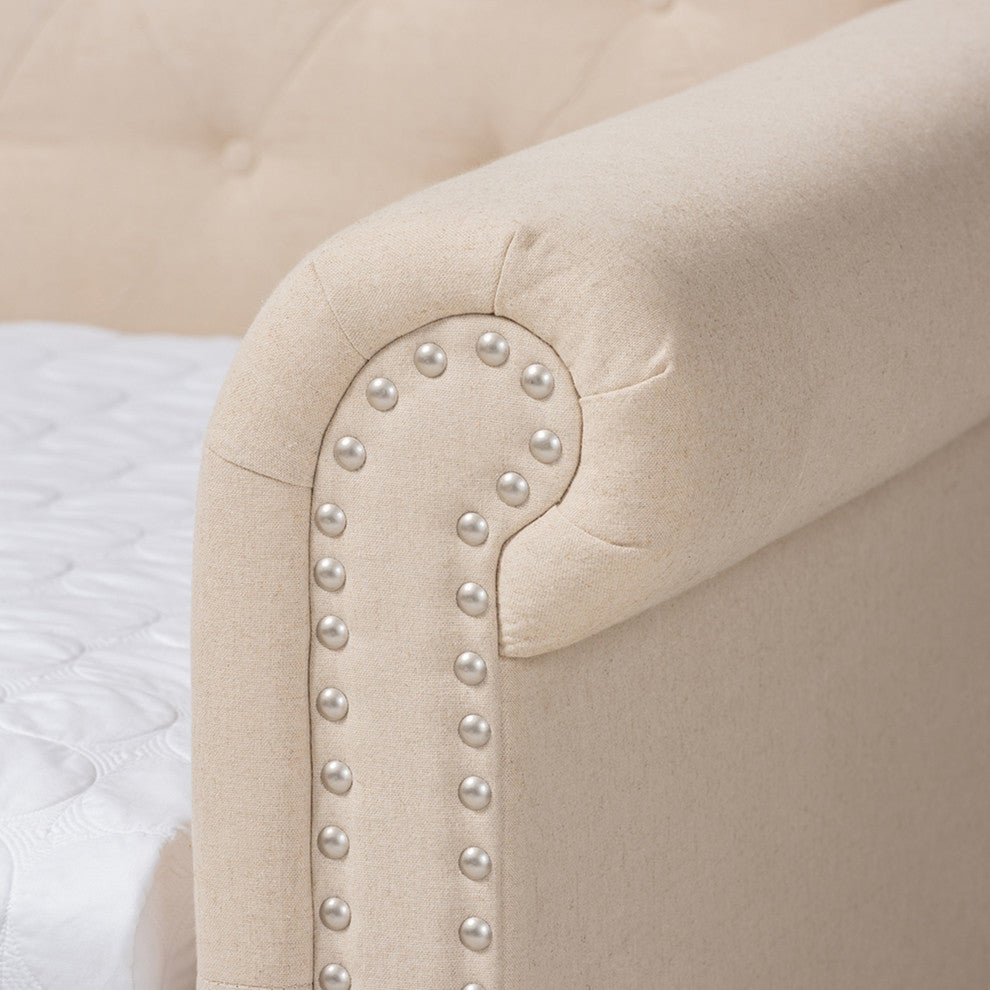 Beige Fabric Upholstered Queen Size Daybed with Trundle