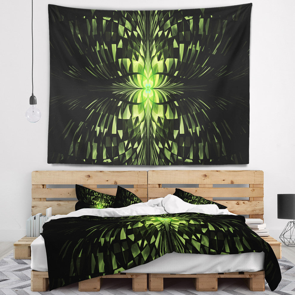 Green Butterfly Pattern on Black Abstract Wall Tapestry, 39"x32"