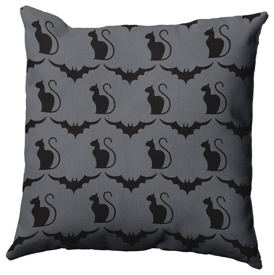 16" x 16" Cats and Bats Decorative Throw Pillow, Steel Gray