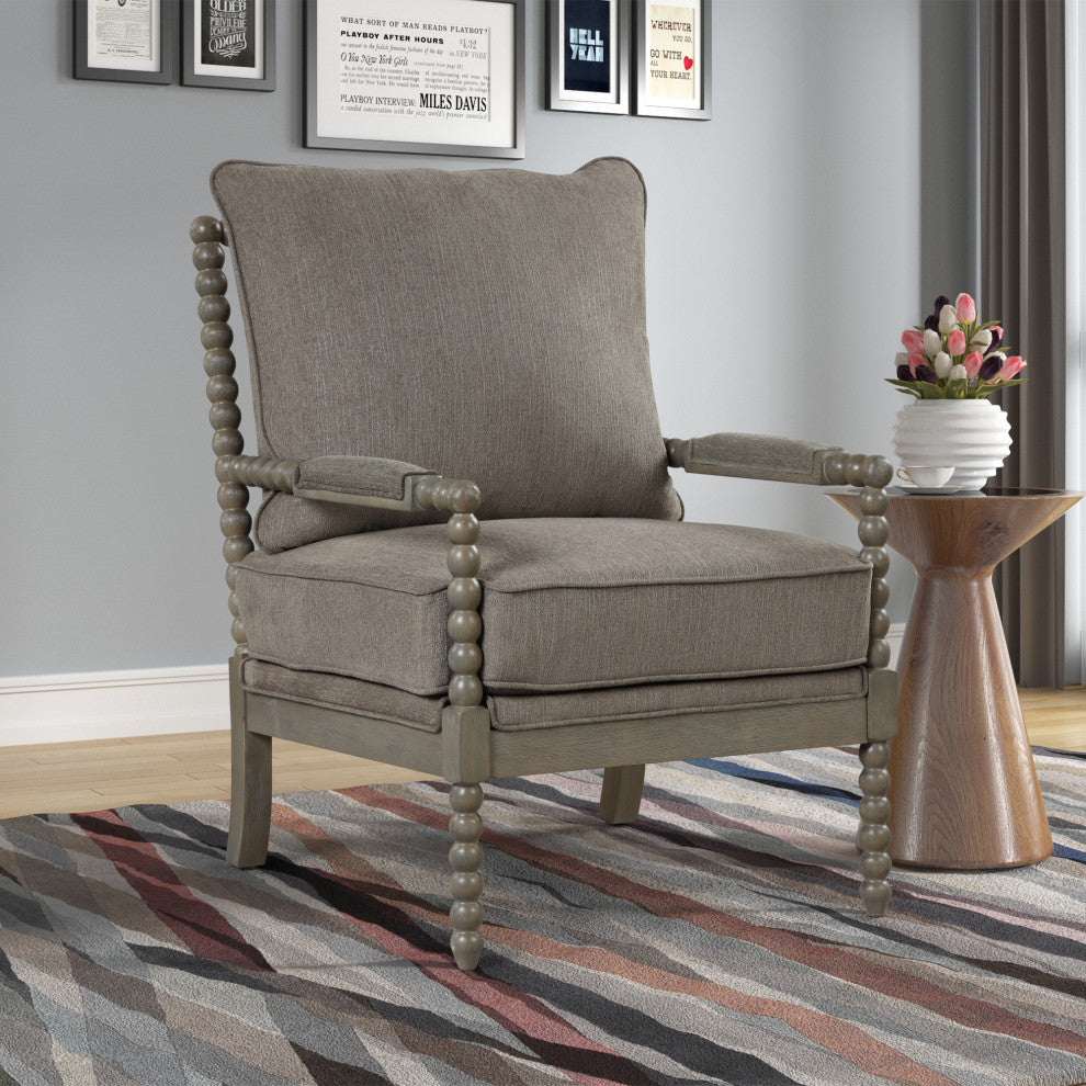 Hanako Transitional Accent Chair with Cushioned Wooden Arms, Taupe/Antique Grey
