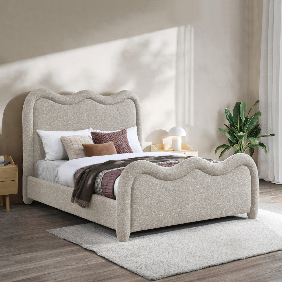 Gavin Upholstered Bed, Beige, Full, Chenille Fabric