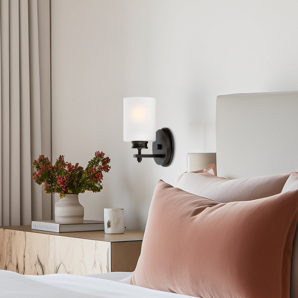 Kira Home Phoebe 8" Wall Sconce/ Light, Frosted Seeded Glass Shade, Oil-Rubbed