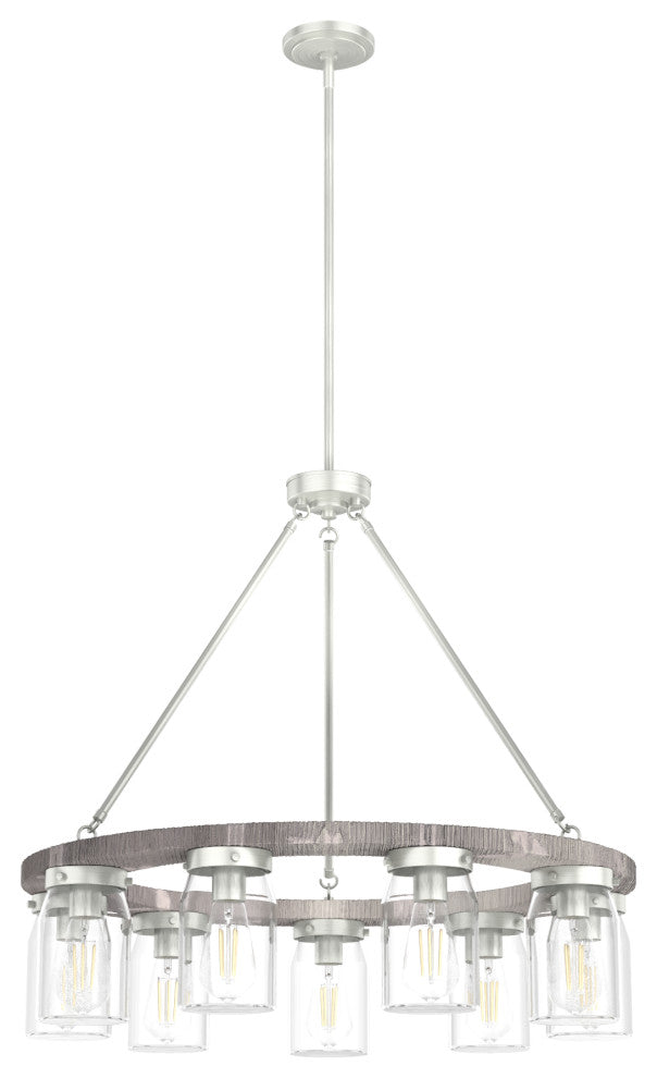 Devon Park Brushed Nickel and Grey Wood 9 Light Chandelier Ceiling Light Fixture