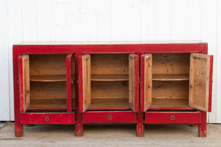 Long Red Lacquered Asian Sideboard