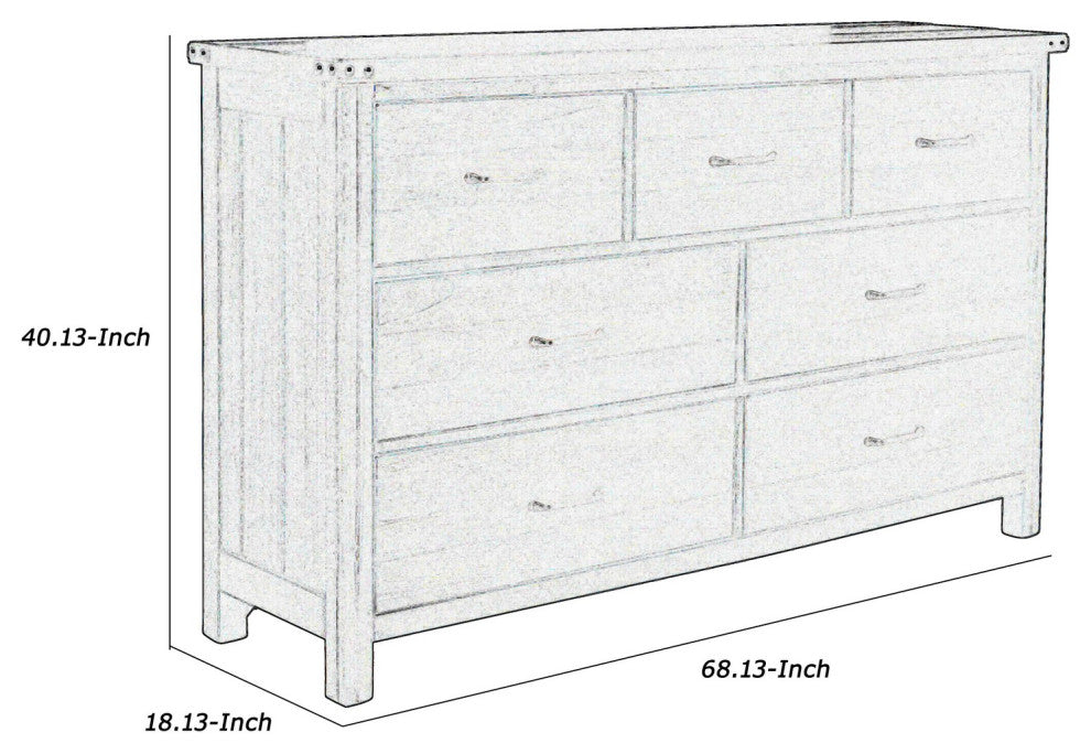Benzara BM218217 Plank Style 7 Drawer Dresser With Wood Grain, Walnut Brown