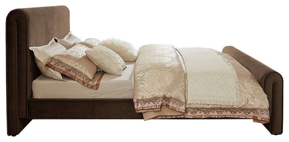 Sloan Black Velvet Full Bed, Brown, King