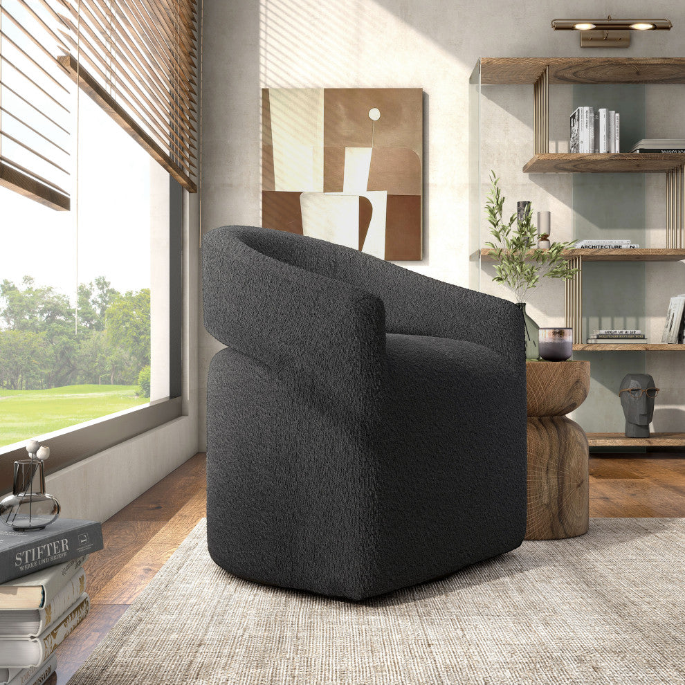 Mindy Boho Boucle Upholstered Swivel Accent Barrel Chair, Gray
