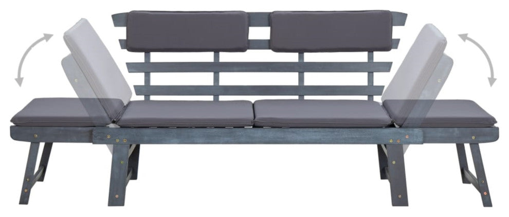 Vidaxl Garden Bench With Cushions 2-In-1 74.8" Gray Solid Acacia Wood