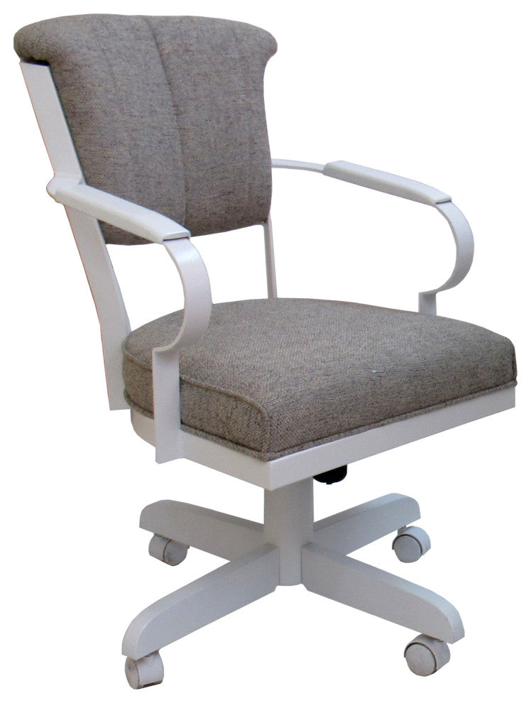 Miami Swivel Metal Caster Chair Wood Armrests - Pitt Base, Portwood Ash - White