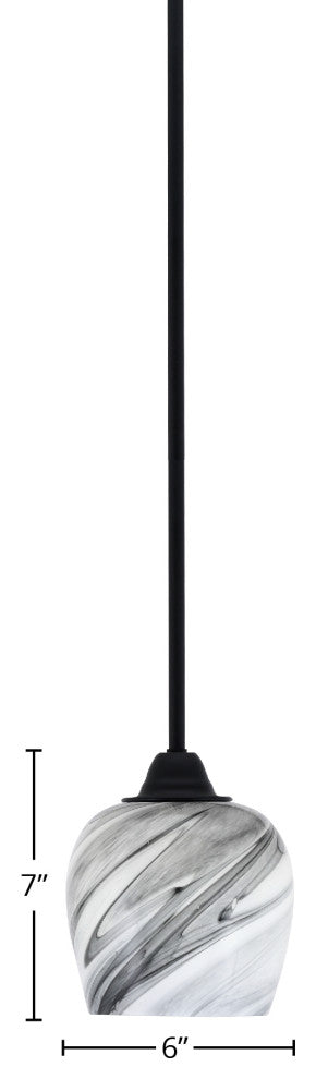 Paramount Mini Pendant, Matte Black, 6" Onyx Swirl Glass