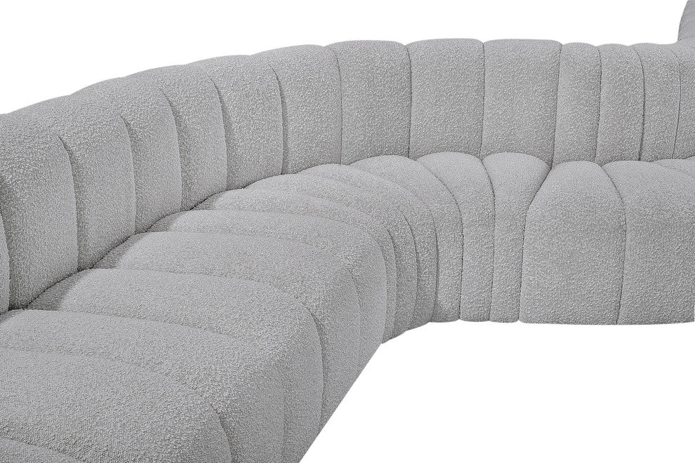 Arc Boucle Fabric Upholstered 7-Pc. S-Shaped Modular Sectional, Grey