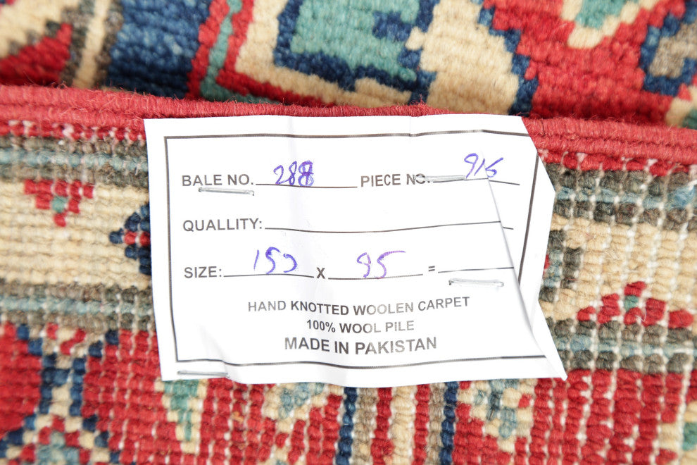 Kazak Oriental Traditional Area Rug Hand Made Pakistani, Blue, 5'0"x3'2