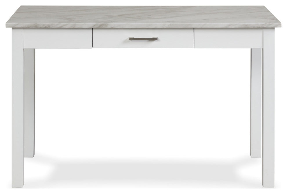Benzara BM272065 Jay 48" Desk With Drawer and Faux Marble Top, White