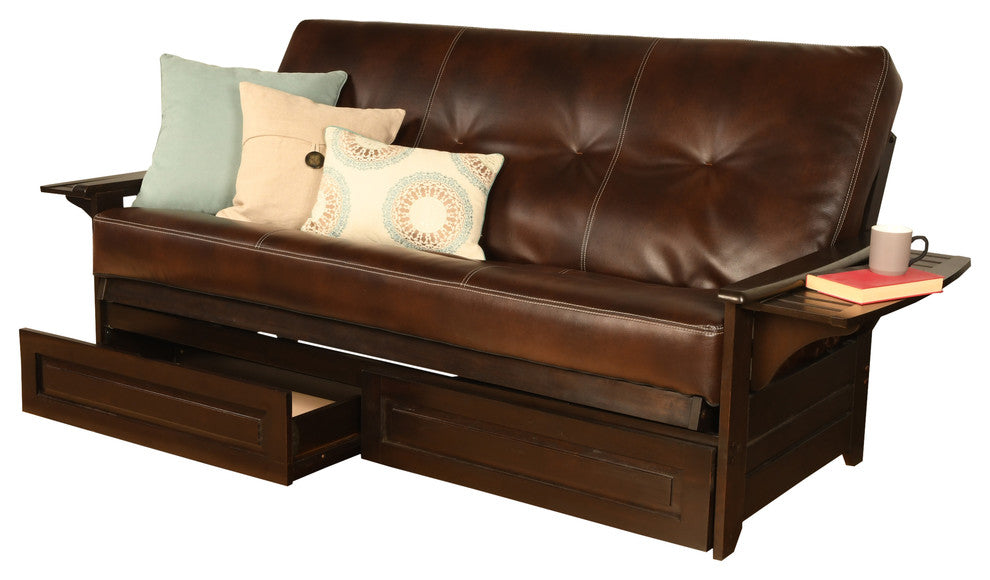 Mesa Frame Futon With Espresso Finish, Storage Drawers, Java