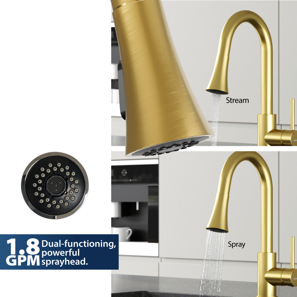 Karran Weybridge Single-Handle Pull-Down Sprayer Kitchen Faucet, Brushed Gold