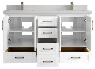 Boston 60 Double Bathroom Vanity in White 2" Carrara Quartz