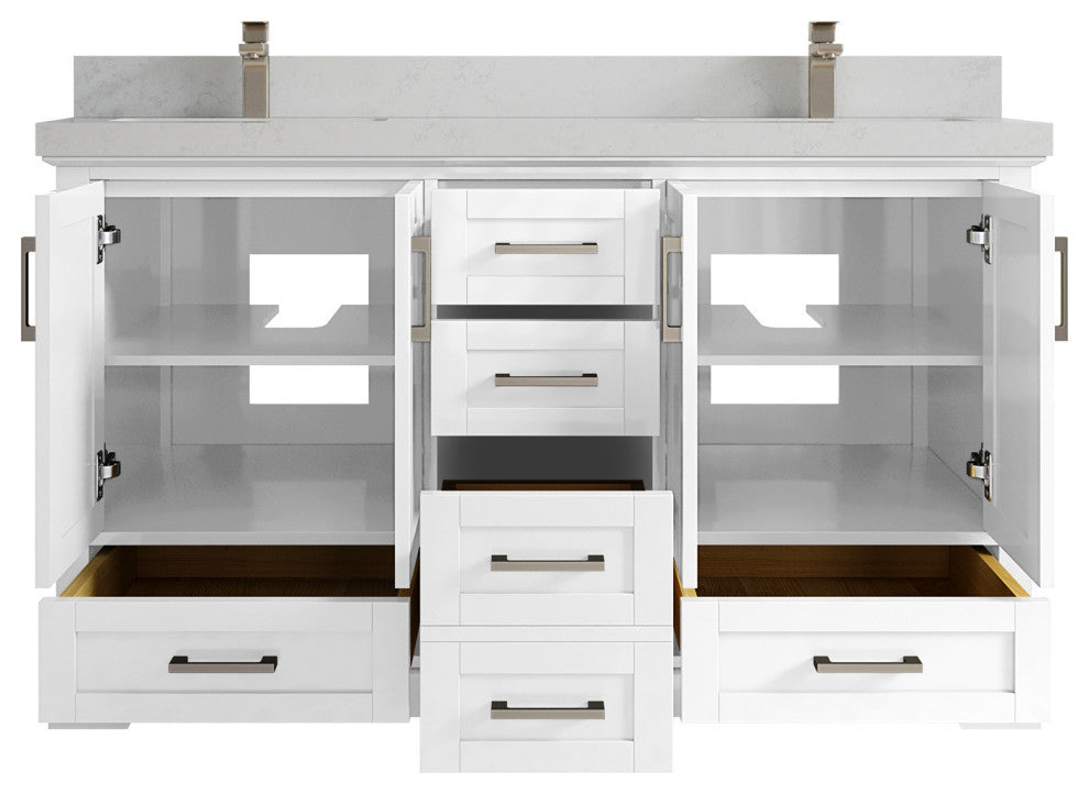 Boston 60 Double Bathroom Vanity in White 2" Carrara Quartz
