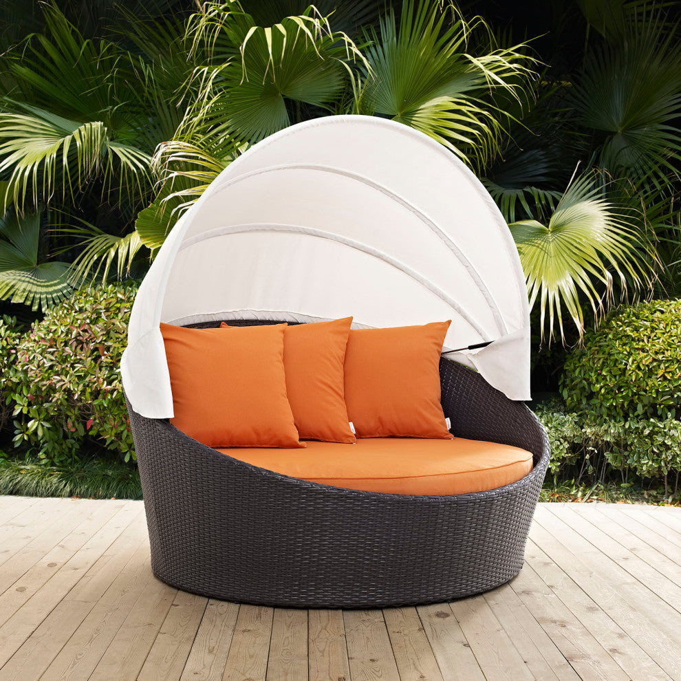 Espresso Orange Convene Canopy Outdoor Patio Daybed