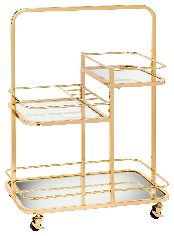 Alcott 3-Tier Bar Cart, Bright Gold