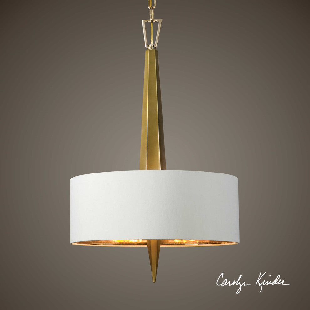 Modern Gold 3-Light Chandelier, Contemporary Beige White Shade