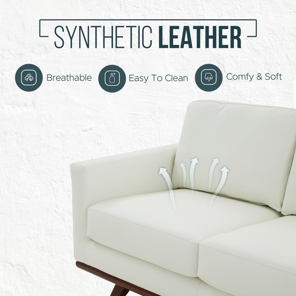 LeisureMod Chester Mid-Century 3-Seater Leather Modern Sofa, White