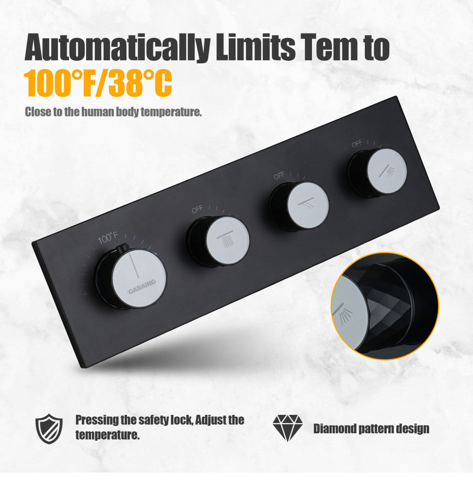Multifunctional concealed large overhead spray luxury shower system, Matte Black