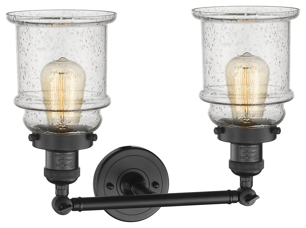 Canton 2-Light Bath Fixture, Seedy Glass, Matte Black