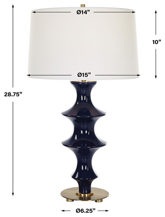 Modern Ridged Cobalt Blue Ceramic Table Lamp 29 in Fluted Chinoiserie Style
