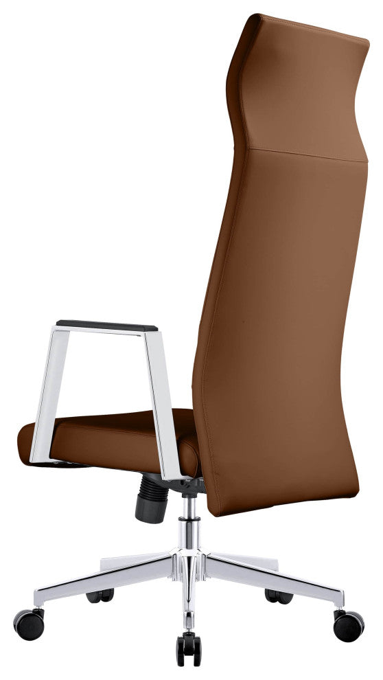 LeisureMod Aleen High-Back Leather Office Chair With Swivel and Tilt, Dark Brown
